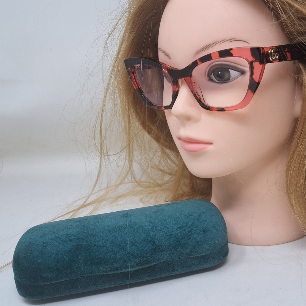 Gucci Women's Eye Glasses Red Havana Transparent Cat Eye GG1334O 003 52-20-145 - Picture 3 of 16